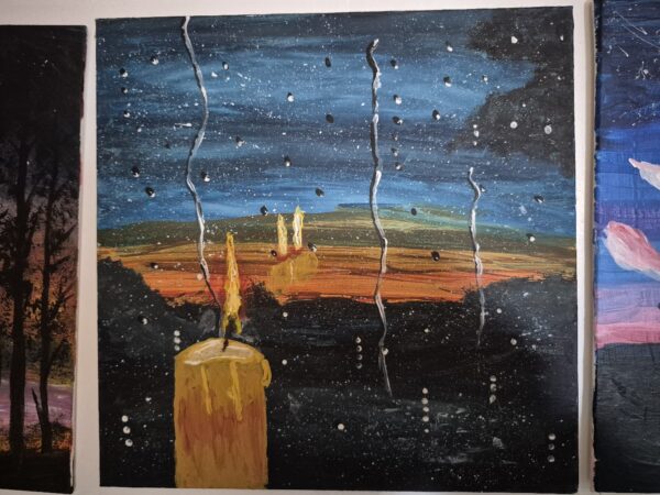 Schilderij kaars voor regenraam